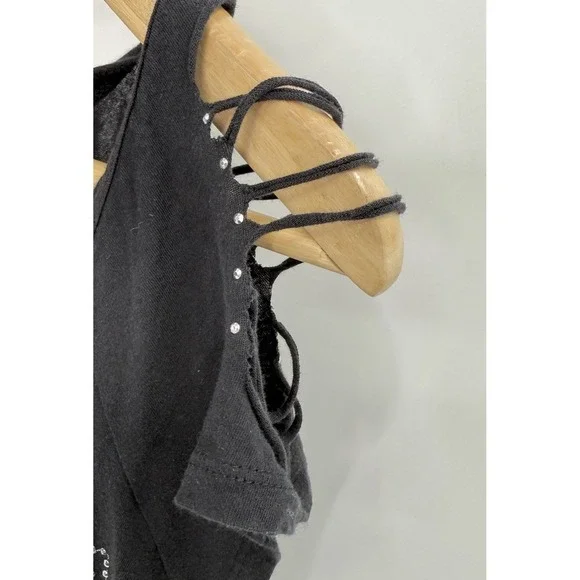 Vtg 2000s Y2K Studded Rose Shirt Tattoo Style See Measure Biker Hipster Grunge - Picture 4 of 8